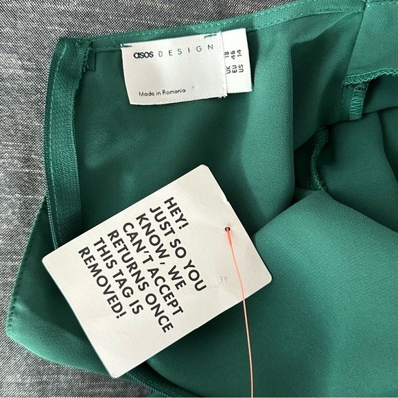 ASOS Design Long Sleeves Plunge Pleat Front Midi Dress in Dark Green NWT | 14 - Picture 13 of 16